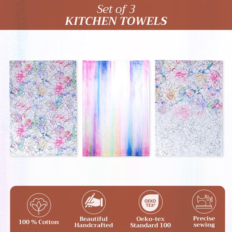 Maison d' Hermine Kitchen Towels Set of 3 100% Cotton 27.50" x 20" Reusable Cloth Tea Dish Towels Absorbent with Hanging Loop for Kitchen, Home, Dining, Cocktail Parties Spring/Summer (Floral Love) - Image 2